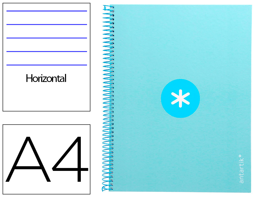 CUADERNO ESPIRAL A4 MICRO ANTARTIK TAPA FORRADA80H 90 GR HORIZONTAL 1 BANDA 4 TALADROS COLOR CELESTE