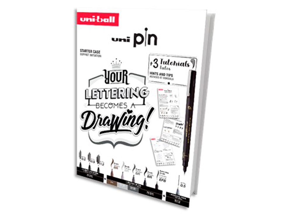 SET INICIACION UNIBALL PIN LETTERING STARTER N2 BLISTER DE 8 ROTULADORES + 1 PORTAMINAS